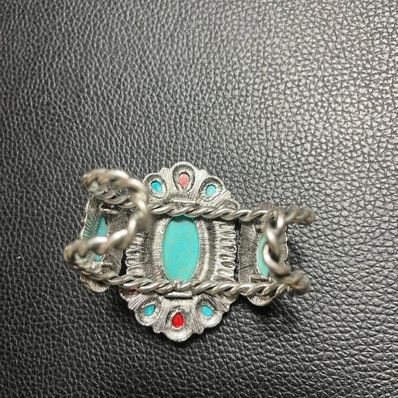Turquoise and Red Gem Statement Bracelet - Picture 5 of 6